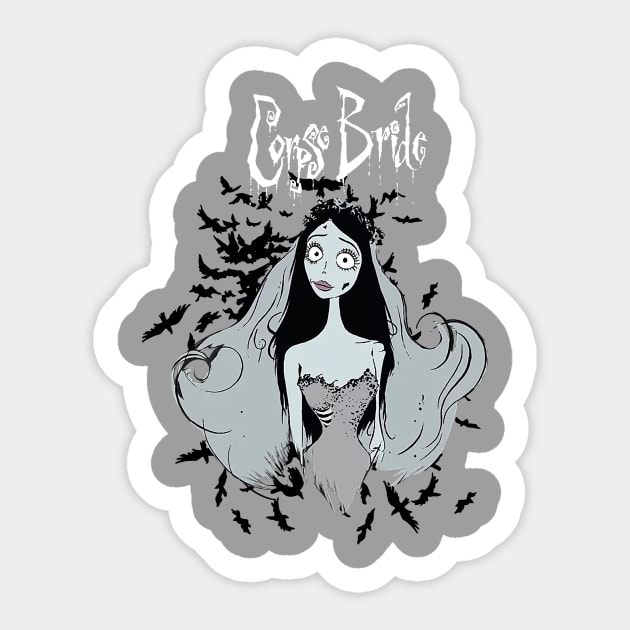 Corpse Bride Emily With Butterflies Juniors Charcoal Heather Sticker by Leblancd Nashb